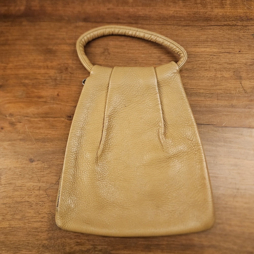Vintage Women's Leather Handbag Purse Tan Side Zipper Hobo Bohemian - Picture 2 of 5